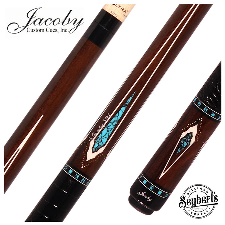 Jacoby HBV2 Series Ziricote with Turquoise and White Juma Points Pool Cue