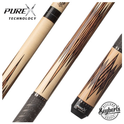 Pure X Natural-Stained Maple with Zebrawood and Black Palm Graphic Pool Cue with MZ Sport Grip Wrap