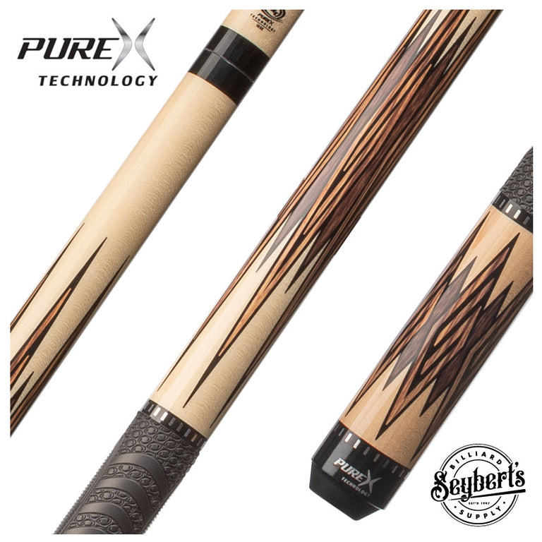 Pure X Natural-Stained Maple with Zebrawood and Black Palm Graphic Pool Cue with MZ Sport Grip Wrap