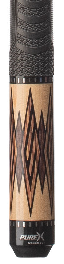 Pure X Natural-Stained Maple with Zebrawood and Black Palm Graphic Pool Cue with MZ Sport Grip Wrap