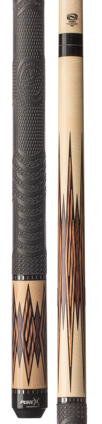 Pure X Natural-Stained Maple with Zebrawood and Black Palm Graphic Pool Cue with MZ Sport Grip Wrap
