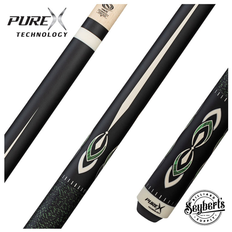 Pure X Matte Black with Malachite and White Graphic Pool Cue with Irish Linen Wrap