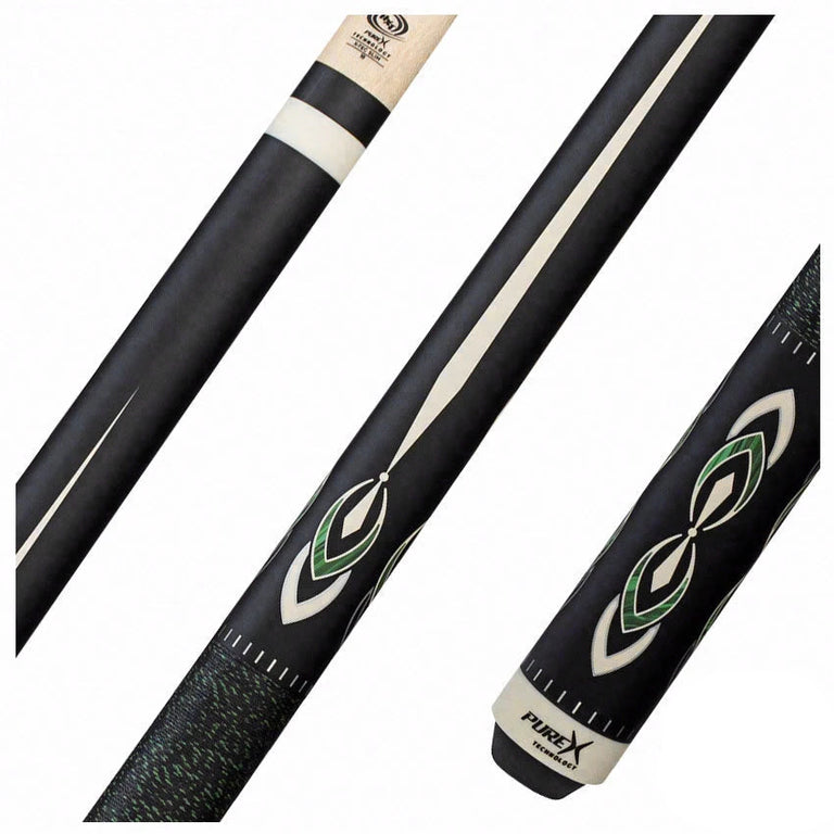 Pure X Matte Black with Malachite and White Graphic Pool Cue with Irish Linen Wrap