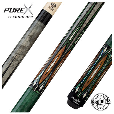 Pure X Gray Stained Maple with Malachite and Thuya Burl Graphic No Wrap Pool Cue
