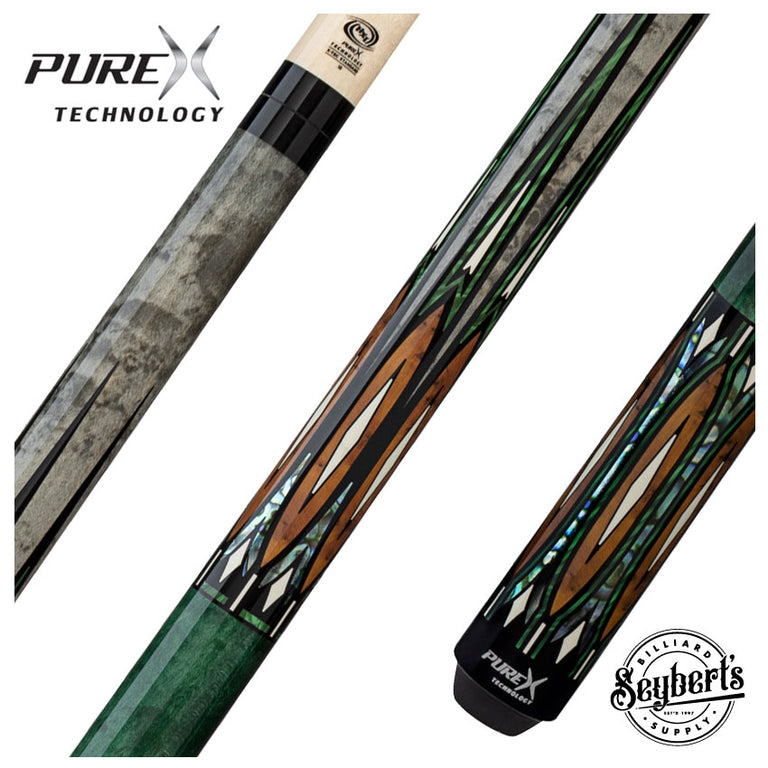 Pure X Gray Stained Maple with Malachite and Thuya Burl Graphic No Wrap Pool Cue