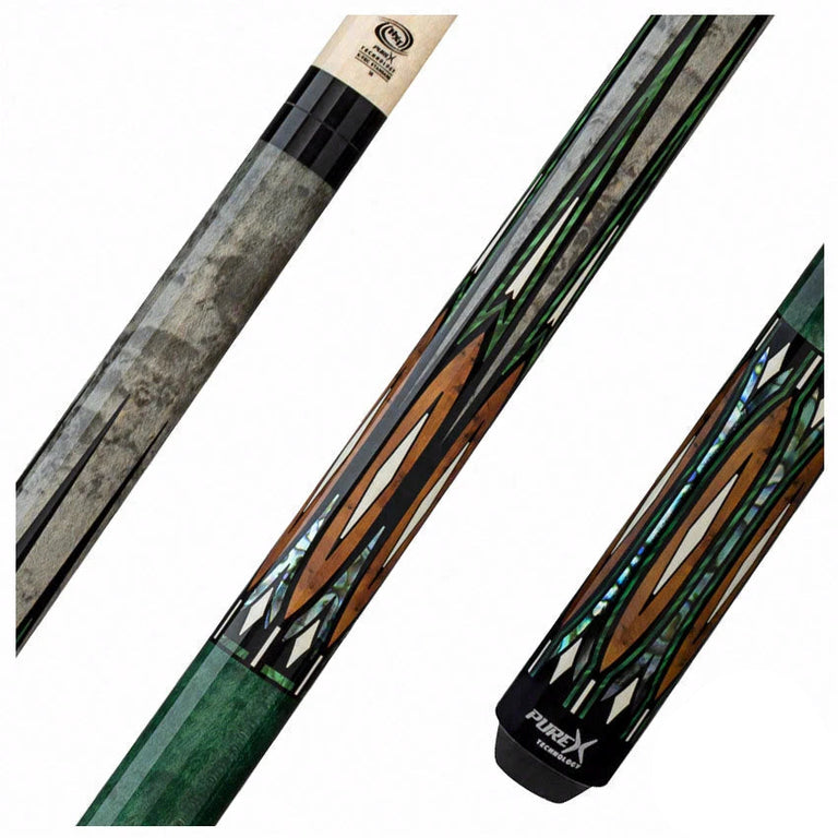 Pure X Gray Stained Maple with Malachite and Thuya Burl Graphic No Wrap Pool Cue