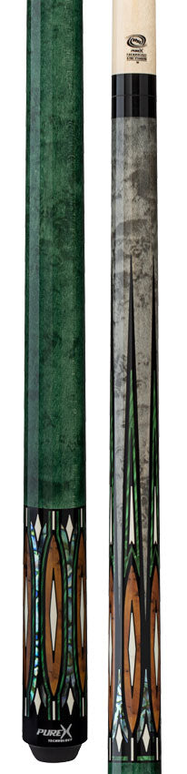 Pure X Gray Stained Maple with Malachite and Thuya Burl Graphic No Wrap Pool Cue