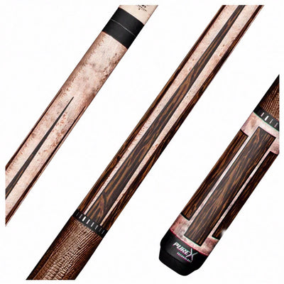 Pure X Matte Smoke Grey Birdseye and Black Palm Graphic Pool Cue with Brown Embossed Lizard Wrap