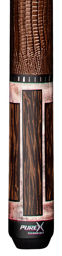 Pure X Matte Smoke Grey Birdseye and Black Palm Graphic Pool Cue with Brown Embossed Lizard Wrap