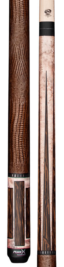 Pure X Matte Smoke Grey Birdseye and Black Palm Graphic Pool Cue with Brown Embossed Lizard Wrap