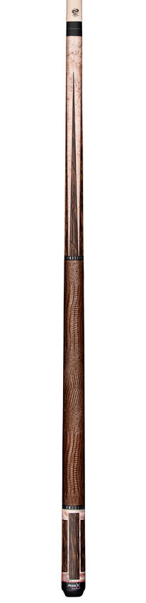 Pure X Matte Smoke Grey Birdseye and Black Palm Graphic Pool Cue with Brown Embossed Lizard Wrap