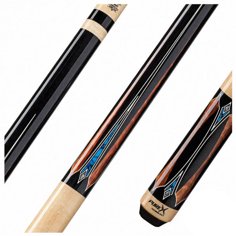 Pure X Midnight Black Apitong & Blue/White Recon Graphic Wrapless Pool Cue