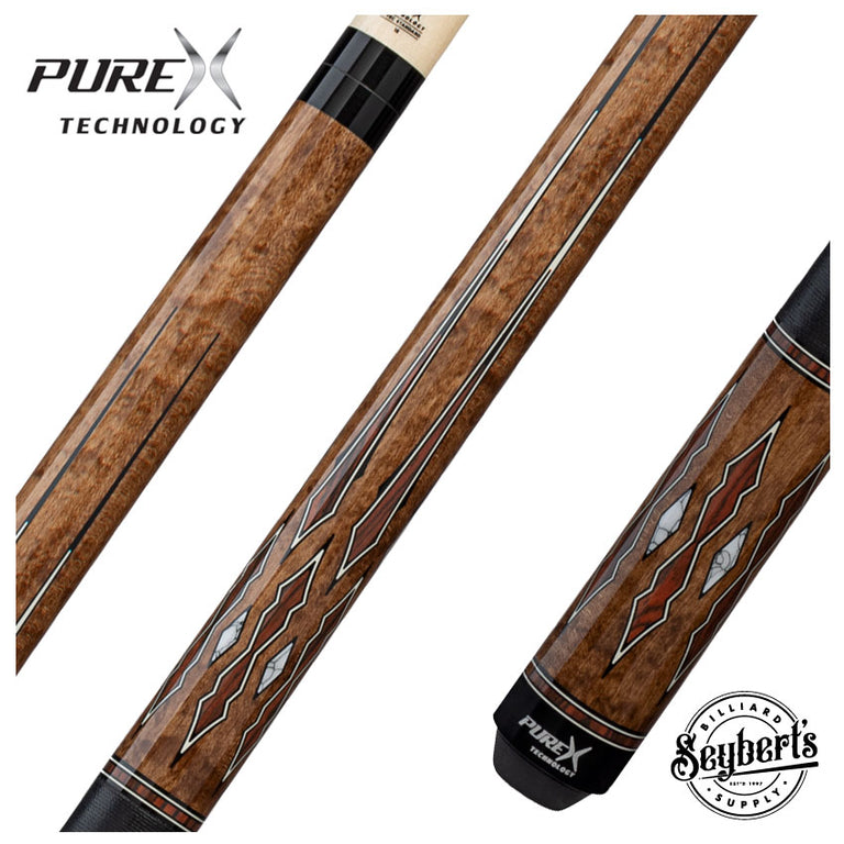 Pure X Coffee Stained Maple with Cocobolo and White Points Graphic Pool Cue with Linen Wrap