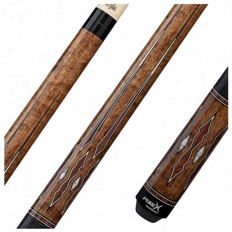 Pure X Coffee Stained Maple with Cocobolo and White Points Graphic Pool Cue with Linen Wrap