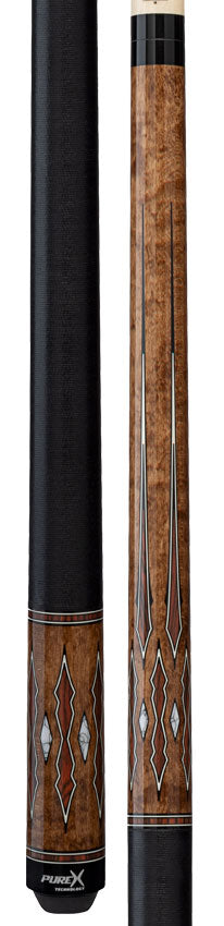 Pure X Coffee Stained Maple with Cocobolo and White Points Graphic Pool Cue with Linen Wrap