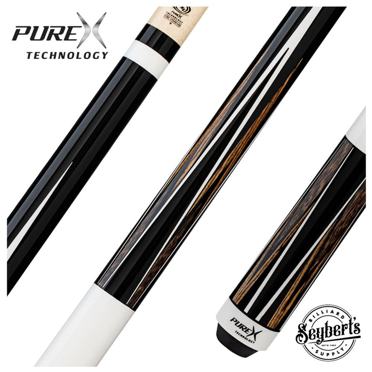 Pure X Midnight Black with Bocote and Black Palm Point Graphic Wrapless Pool Cue