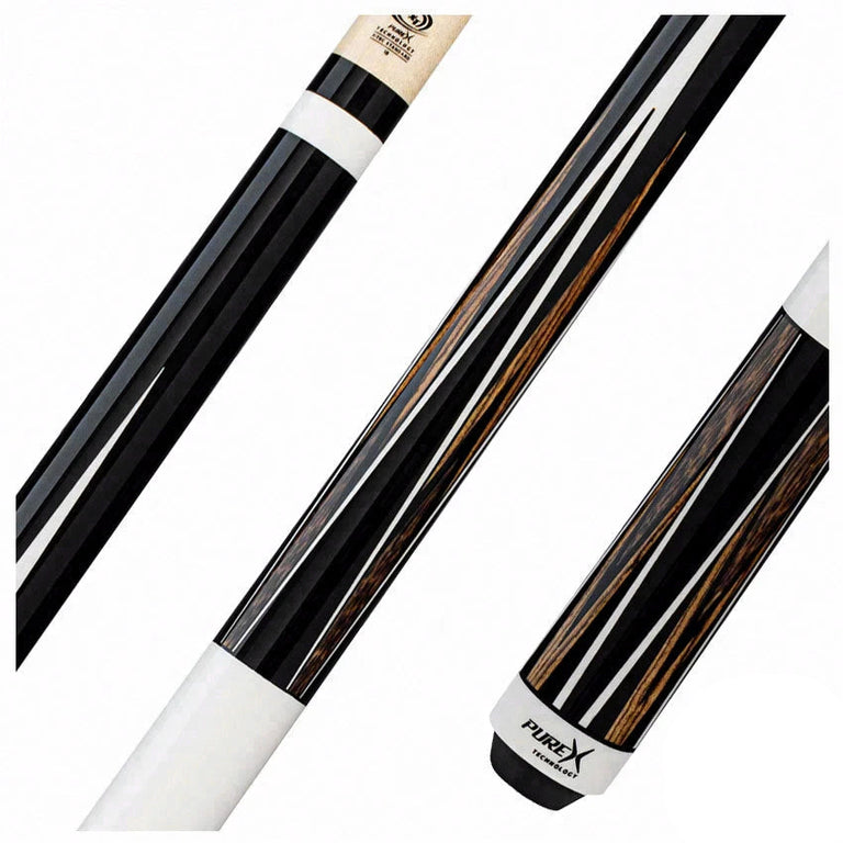 Pure X Midnight Black with Bocote and Black Palm Point Graphic Wrapless Pool Cue
