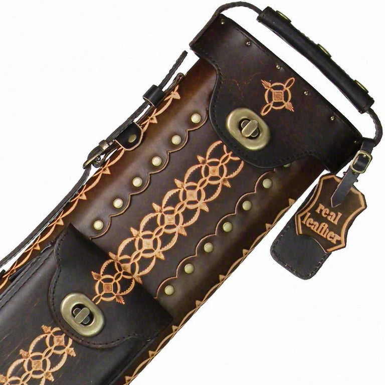Instroke Saddle Dark Brown D05 Hand Tooled 2x4 Pool Cue Case - 24D05DBH