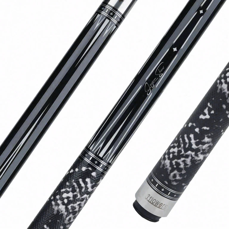 JFlowers Jayson Shaw MVP Black Pool Cue with Black Snakeskin Wrap and Carbon Shaft