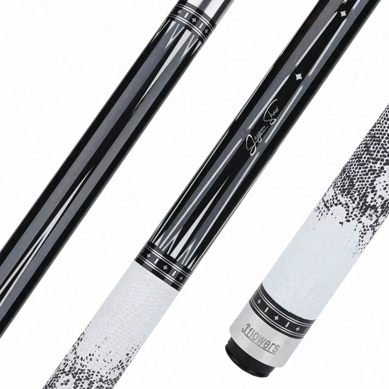 JFlowers Jayson Shaw MVP Black Pool Cue with White Lizard Wrap and Carbon Shaft