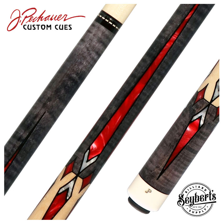 Pechauer JP T Series Smoke-Stained Maple with Sim Ebony Framed Red Pearl Points No Wrap Pool Cue