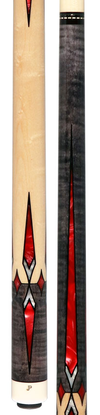 Pechauer JP Series JP18T Smoke-Stained Maple with Sim Ebony Framed Red Pearl Points No Wrap Pool Cue