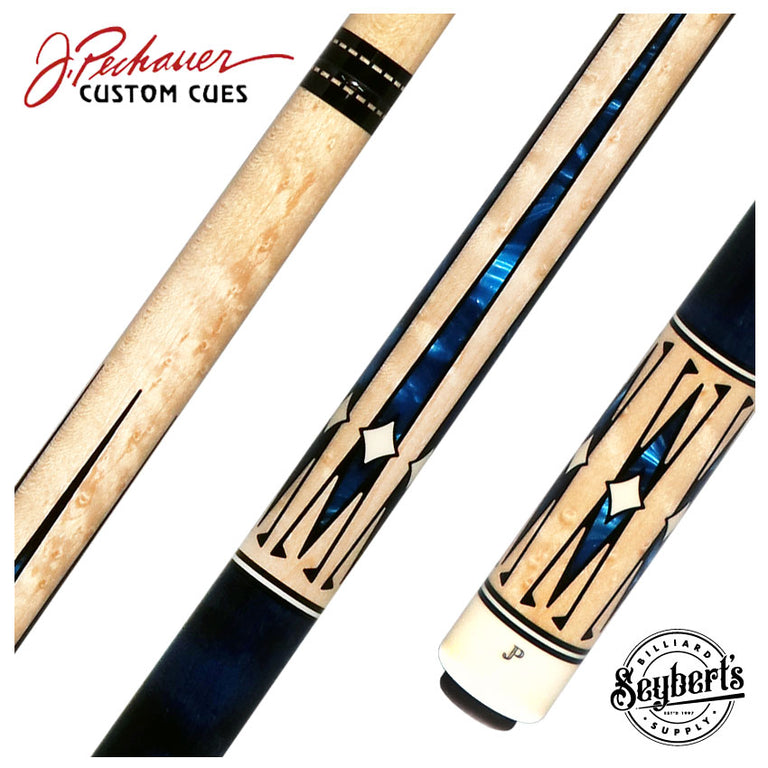 Pechauer JP T Series No-Stained Maple with Sim. Ebony Framed Blue Pearl Points No Wrap Pool Cue