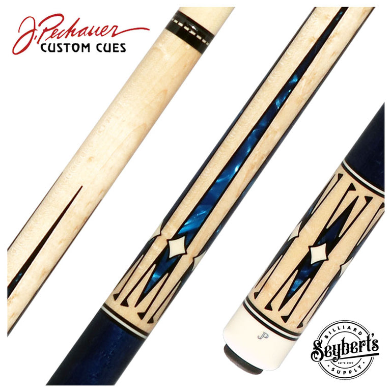 Pechauer JP T Series No-Stained Maple with Sim. Ebony Framed Blue Pearl Points No Wrap Pool Cue