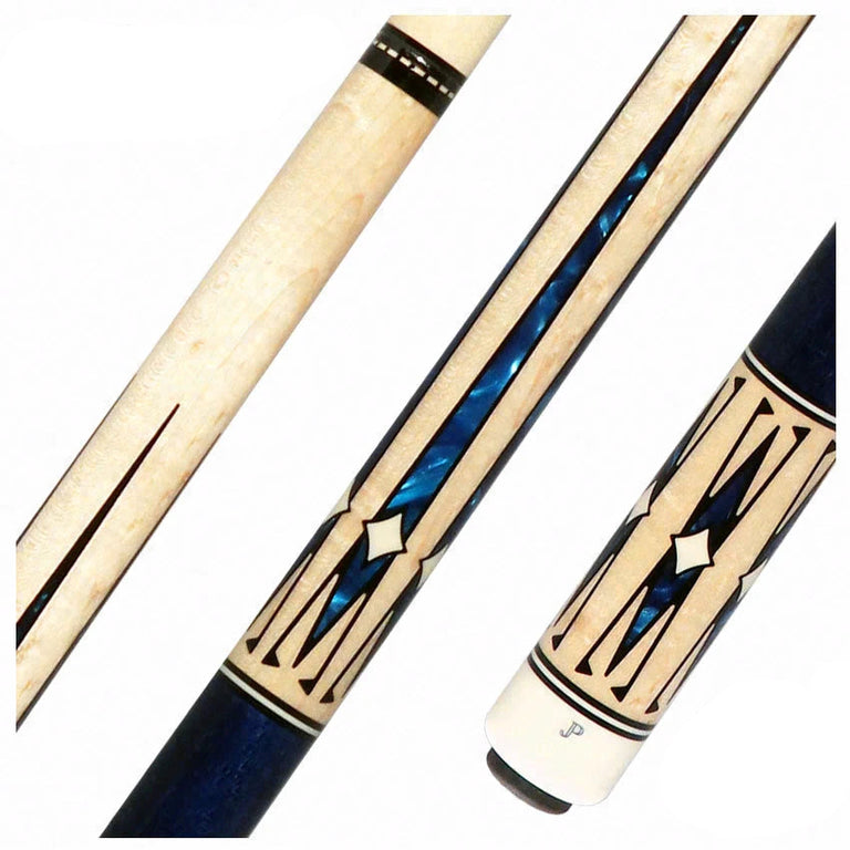 Pechauer JP Series JP20T No-Stained Maple with Sim. Ebony Framed Blue Pearl Points No Wrap Pool Cue