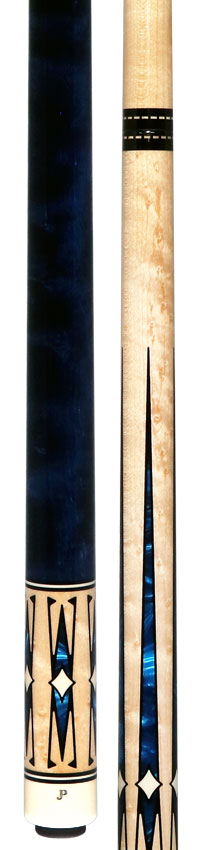 Pechauer JP T Series No-Stained Maple with Sim. Ebony Framed Blue Pearl Points No Wrap Pool Cue