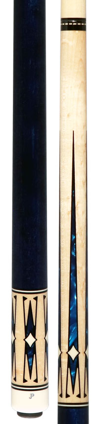 Pechauer JP T Series No-Stained Maple with Sim. Ebony Framed Blue Pearl Points No Wrap Pool Cue