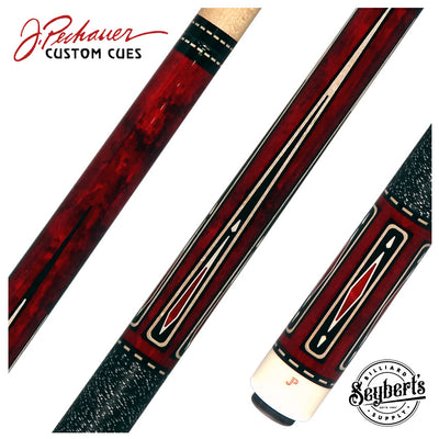Pechauer JP T Series Wine-Stained Maple with Sim. Ebony Points and Red Pearl Inlays Pool Cue with Irish Linen Wrap