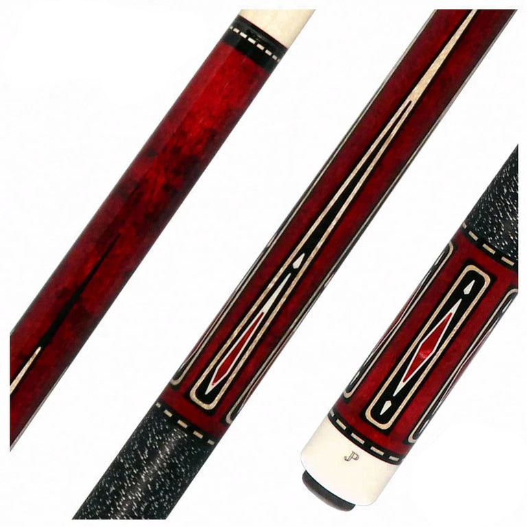 Pechauer JP Series JP21T Wine-Stained Maple with Sim. Ebony Points and Red Pearl Inlays Pool Cue with Irish Linen Wrap