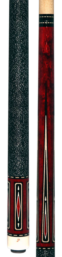 Pechauer JP T Series Wine-Stained Maple with Sim. Ebony Points and Red Pearl Inlays Pool Cue with Irish Linen Wrap