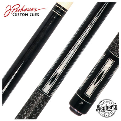 Pechauer JP T Series Ebony-Stained Maple with Sim. Ebony and Pearl Framed Points Pool Cue with Linen Wrap
