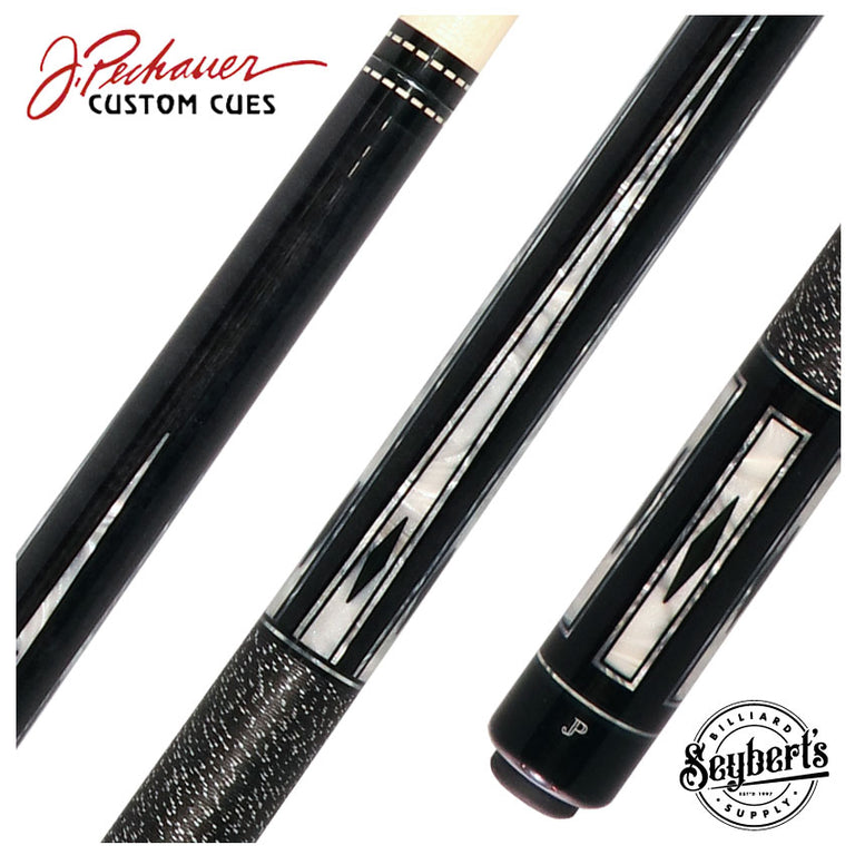 Pechauer JP T Series Ebony-Stained Maple with Sim. Ebony and Pearl Framed Points Pool Cue with Linen Wrap