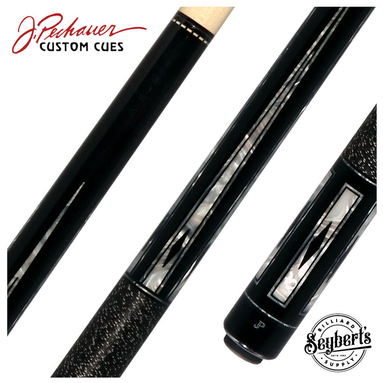 Pechauer JP T Series Ebony-Stained Maple with Sim. Ebony and Pearl Framed Points Pool Cue with Linen Wrap