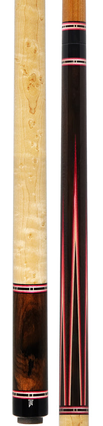 Jim Pierce Custom Cues -  Zircote Forearm with 6 Zircote Points and Birdseye Maple Wrap Section  - 1 Maple - 1 Keilwood  Shaft