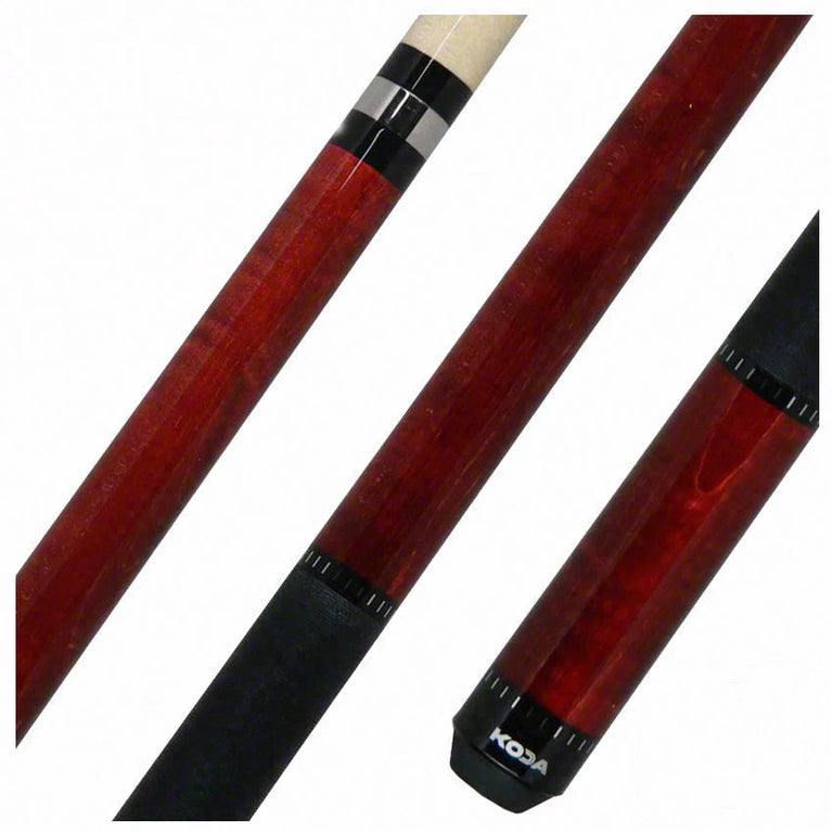 KODA Crimson-Stained Maple Pool Cue with Linen Wrap