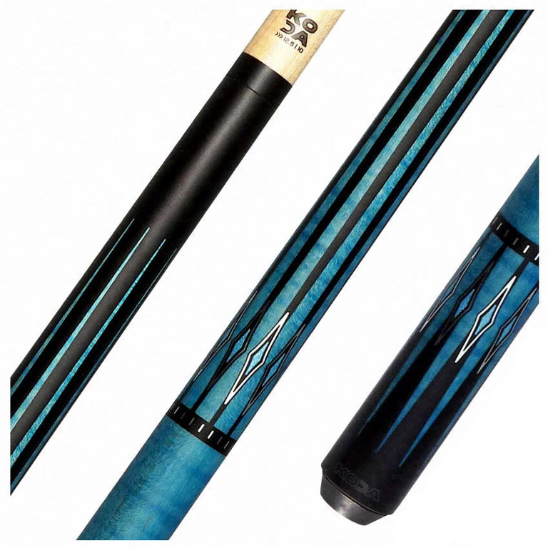 KODA Black-Painted Maple with Blue Graphic Points and Inlays No Wrap Pool Cue - KD55BL