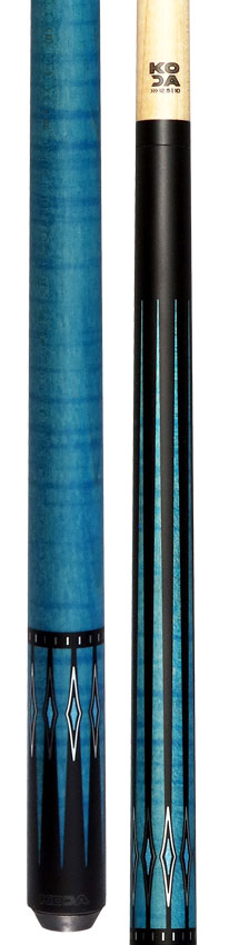 KODA Black-Painted Maple with Blue Graphic Points and Inlays No Wrap Pool Cue - KD55BL