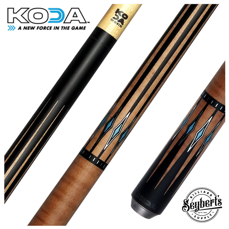 KODA Black-Painted Maple with Brown Graphic Points and Inlays No Wrap Pool Cue - KD55BN