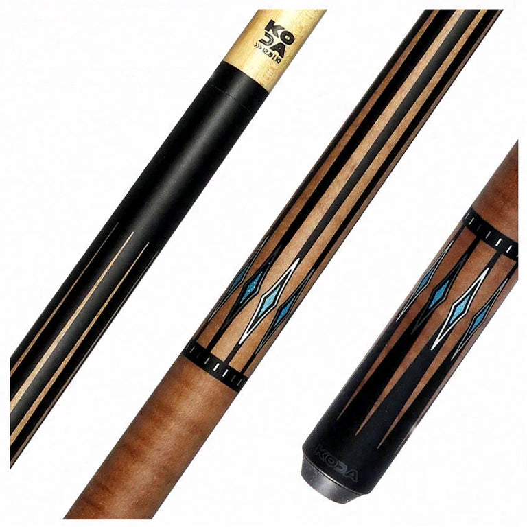 KODA Black-Painted Maple with Brown Graphic Points and Inlays No Wrap Pool Cue - KD55BN