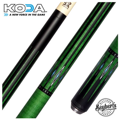 KODA Black-Painted Maple with Green Graphic Points and Inlays No Wrap Pool Cue - KD55GN