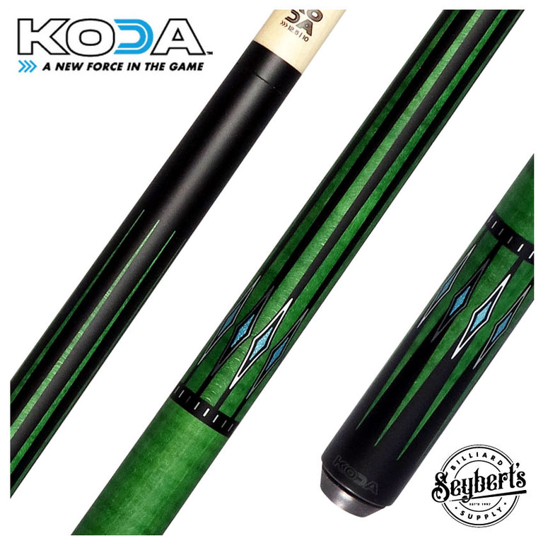 KODA Black-Painted Maple with Green Graphic Points and Inlays No Wrap Pool Cue - KD55GN