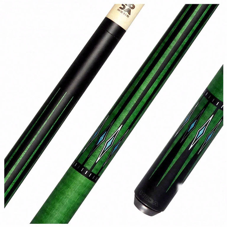 KODA Black-Painted Maple with Green Graphic Points and Inlays No Wrap Pool Cue - KD55GN