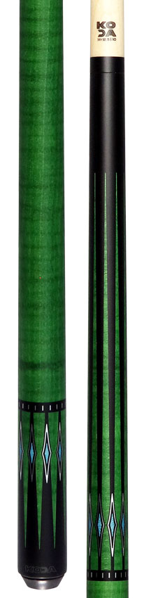 KODA Black-Painted Maple with Green Graphic Points and Inlays No Wrap Pool Cue - KD55GN