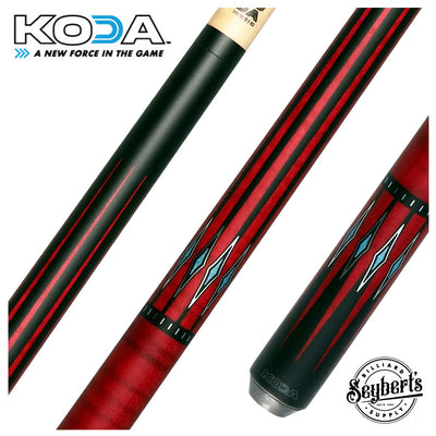 KODA Black-Painted Maple with Red Graphic Points and Inlays No Wrap Pool Cue - KD55RD