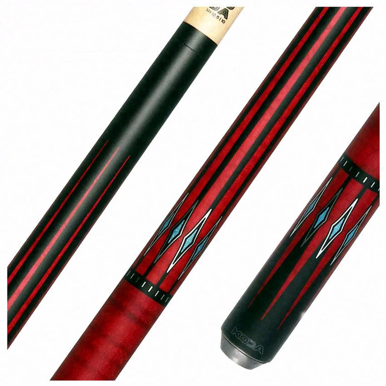 KODA Black-Painted Maple with Red Graphic Points and Inlays No Wrap Pool Cue - KD55RD