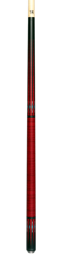 KODA Black-Painted Maple with Red Graphic Points and Inlays No Wrap Pool Cue - KD55RD